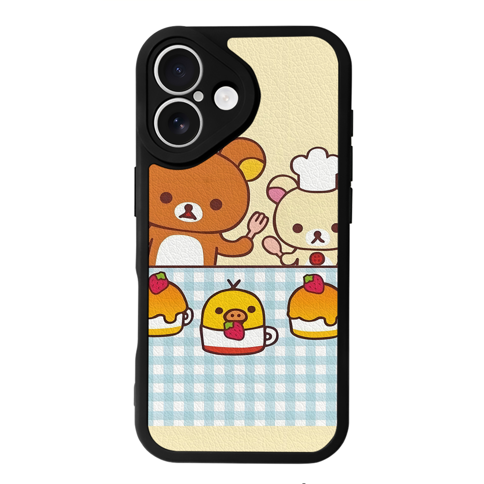 （画像用） リラックマ リラックマ キイロイトリ Rilakkuma Korilakkuma Kiiroitori 【iPhone 16シリーズ対応】シリコンスマホケース（レザー調） 材質：シリコン